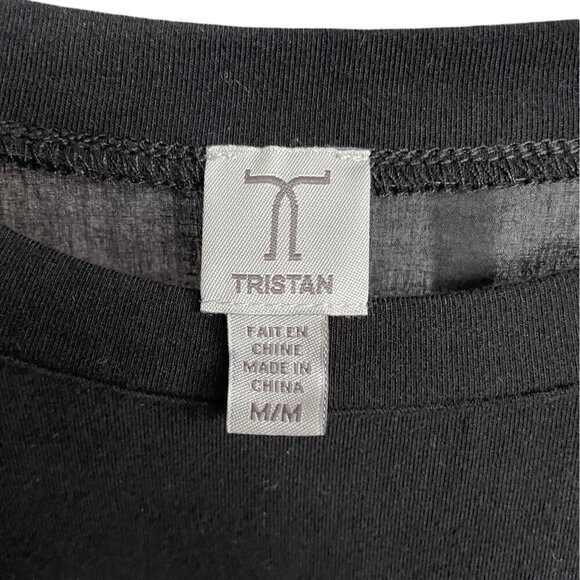 Tristan Black Bouffant Sleeve Top 3/4 Length Semi-Sheer Sleeves Crew Neck Size M - Picture 6 of 12